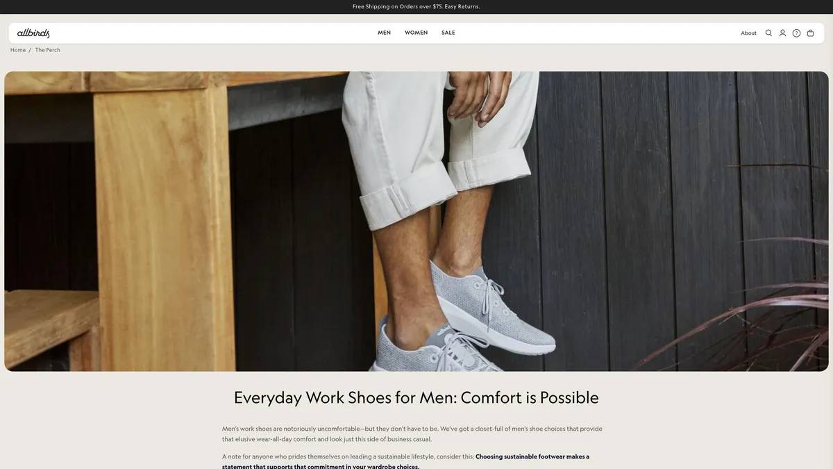 Mobile screenshot from Allbirds website.