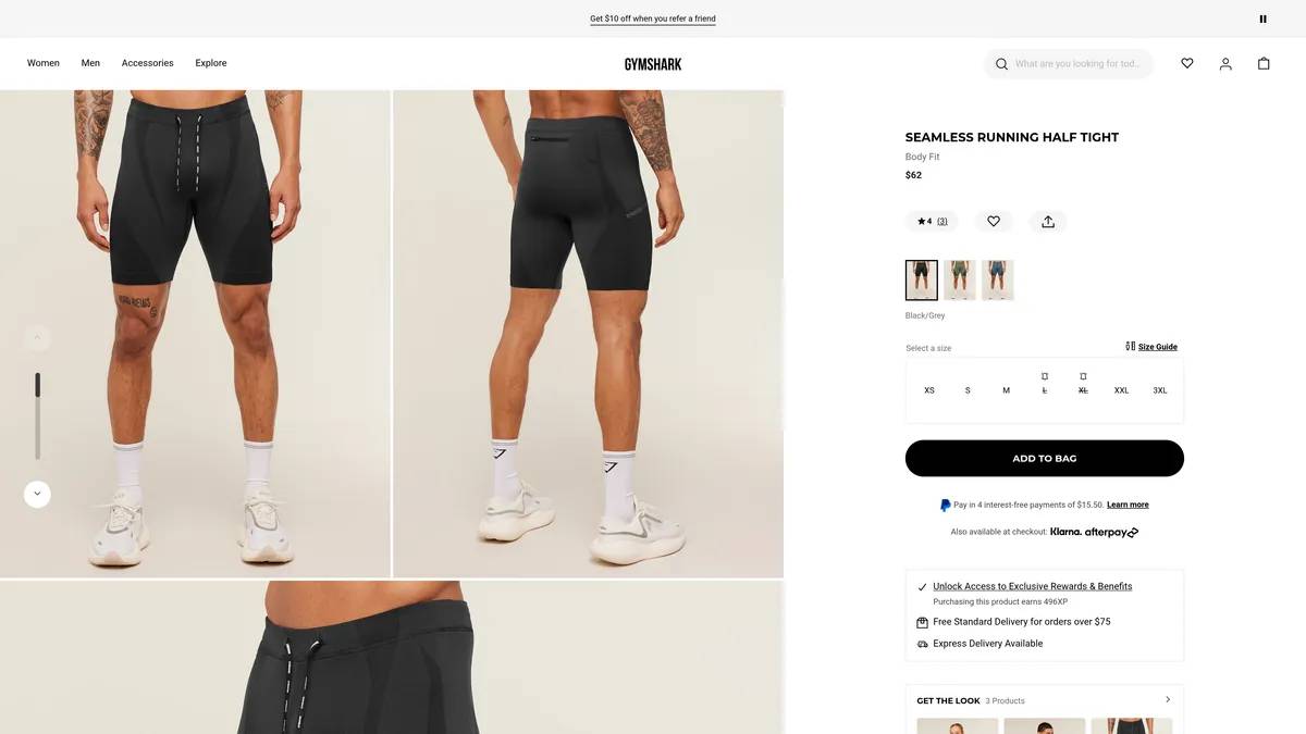 Mobile screenshot from Gymshark website.